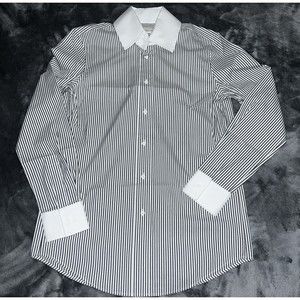 XS LAFAYETTE 148 Womens Stripe Cuffed Sleeve Collared Wear To Work Button Up Top